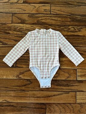 SwimZip Girls Long Sleeve Swimsuit/Rashguard Pink Gingham 6-12m